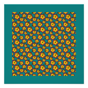 Muster des gelben roten Hibiskus für tropische Blu Poster