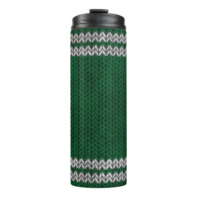 Muster des grünen Stricks Thermosbecher (Vorderseite)