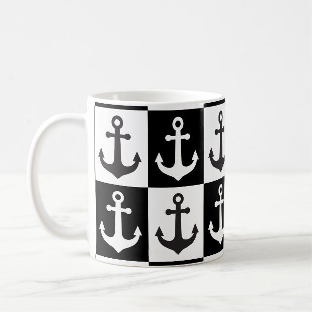 Muster des Kreuzschiffs - Schwarz/Weiß Kaffeetasse (Links)