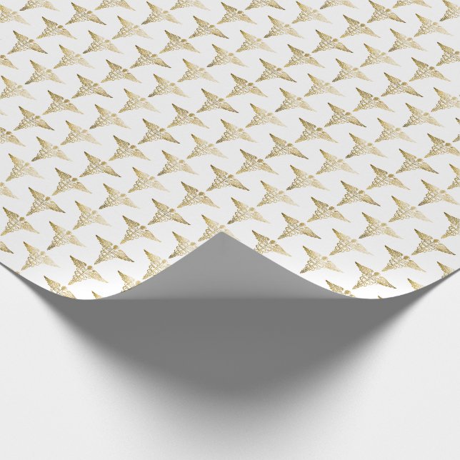 Muster des medizinischen Symbols für Gold Caduceus Geschenkpapier (Ecke)