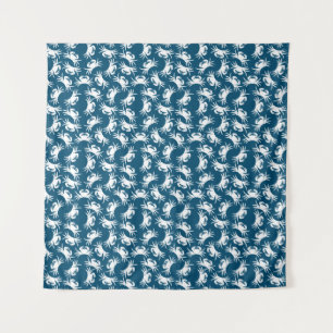 Muster des Musters "White and Blue Seamless Crab" Wandteppich