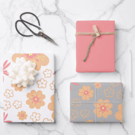 Muster des Retro-Floral und Schlicht rosa Geschenkpapier Set
