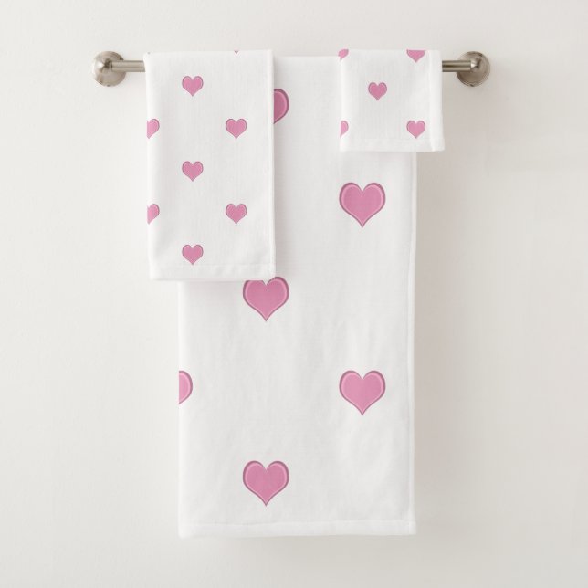 Muster des rosa und weißen Herzens Badhandtuch Set (Insitu)