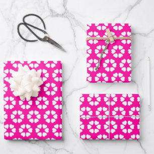 Muster des rosa und weißen Herzens Geschenkpapier Set