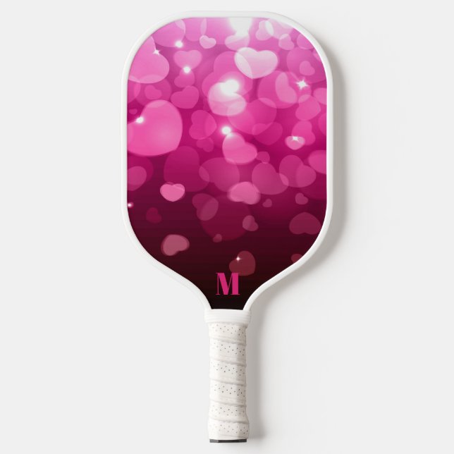 Muster des rosa und weißen Herzens Modernes Monogr Pickleball Schläger (Vorderseite)
