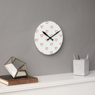 Muster des roten Herzens, Niedlich, Liebe Runde Wanduhr
