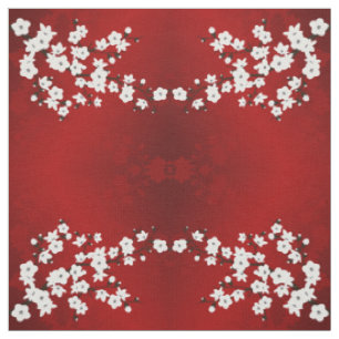 Muster des roten und weißen Kirschblossoms Stoff