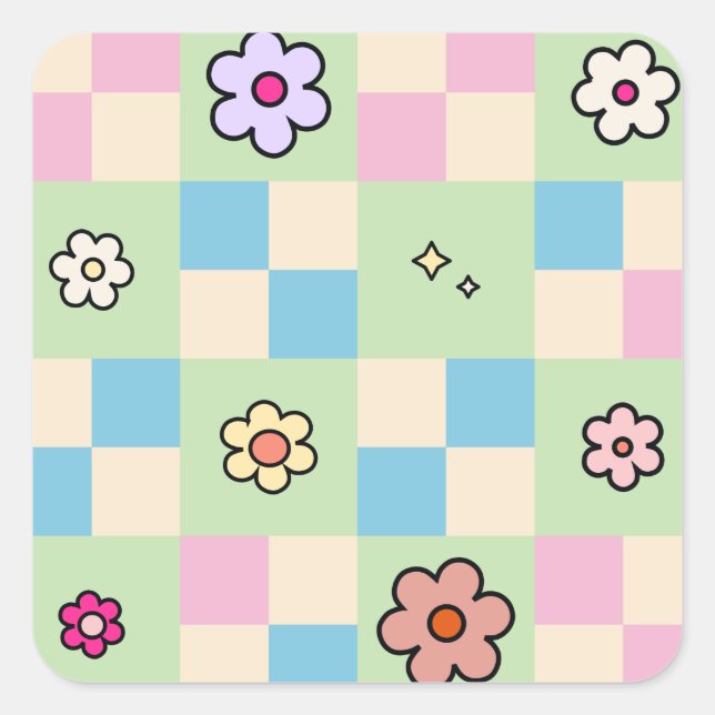 Muster des Schachbretts der gekreuzten Blume Quadratischer Aufkleber (Vorderseite)