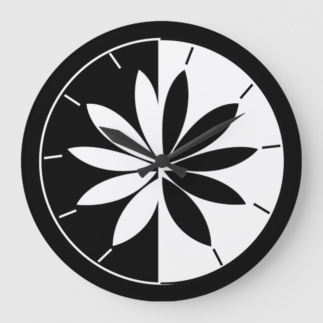 Muster des schwarzen und weißen Kreises Große Wanduhr (Vorderseite)