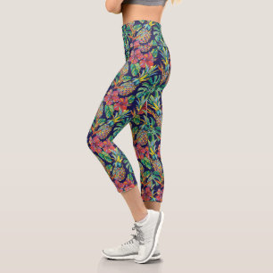 Muster des tropischen Ananas-Hibiskus Capri Leggings