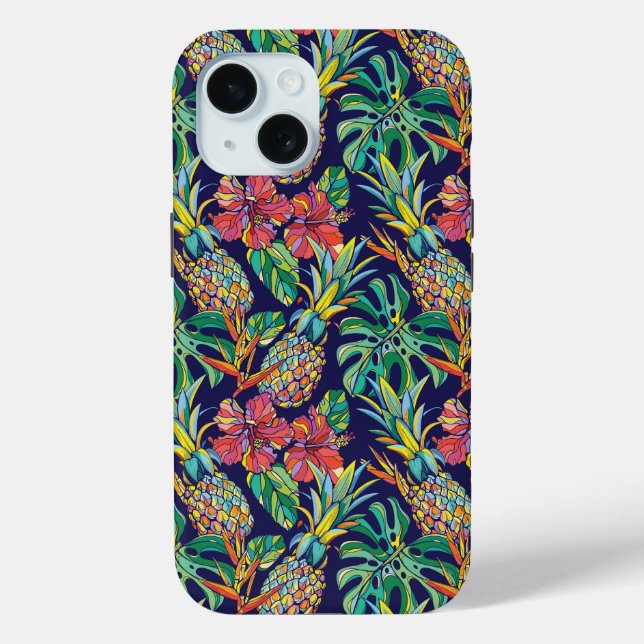 Muster des tropischen Ananas-Hibiskus Case-Mate iPhone Hülle (Rückseite)