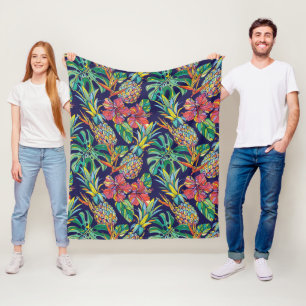 Muster des tropischen Ananas-Hibiskus Fleecedecke