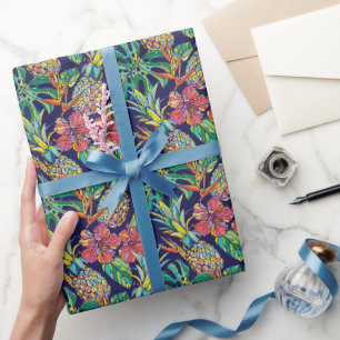 Muster des tropischen Ananas-Hibiskus Geschenkpapier