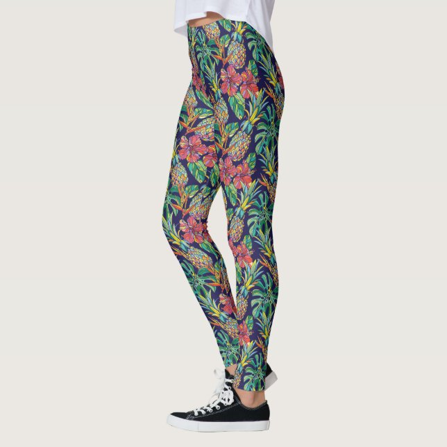 Muster des tropischen Ananas-Hibiskus Leggings (Links)
