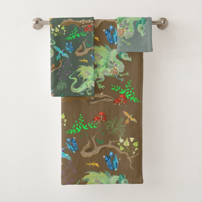 Muster des verzauberten Walddrachen Badhandtuch Set (Insitu)