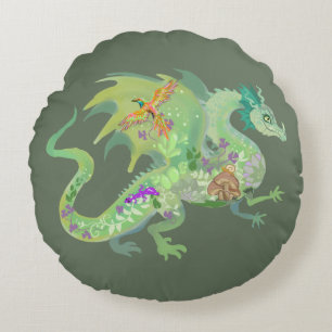 Muster des verzauberten Walddrachen Rundes Kissen