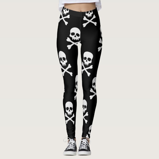 Muster des weißen Schädels und der Kreuzknochen Leggings (Vorderseite)