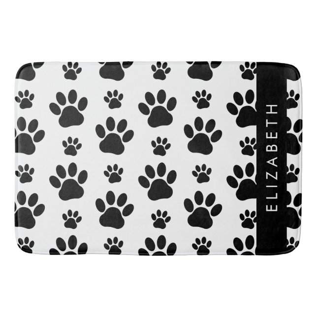 Muster, Dog Paws, Schwarz und Weiß, Ihr Name Badematte (Vorderseite)