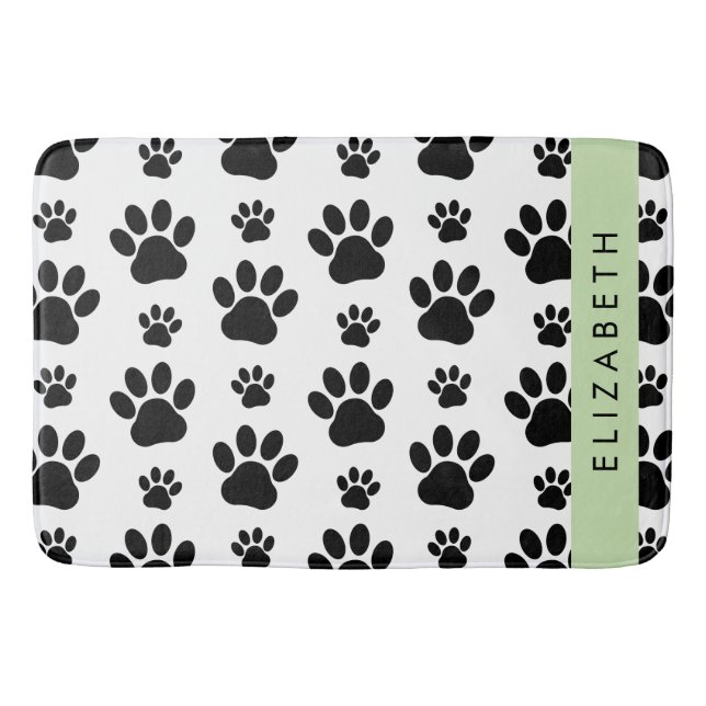 Muster, Dog Paws, Schwarz und Weiß, Ihr Name Badematte (Vorderseite)