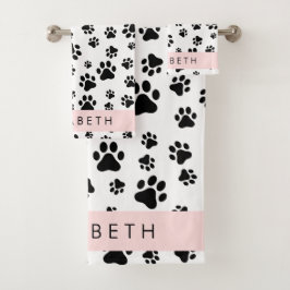 Muster, Dog Paws, Schwarz und Weiß, Ihr Name Badhandtuch Set