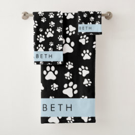 Muster, Dog Paws, Schwarz und Weiß, Ihr Name Badhandtuch Set