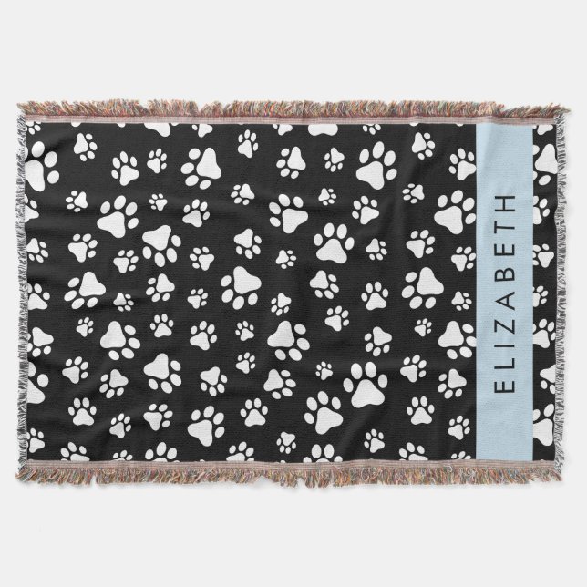 Muster, Dog Paws, Schwarz und Weiß, Ihr Name Decke (Vorderseite)
