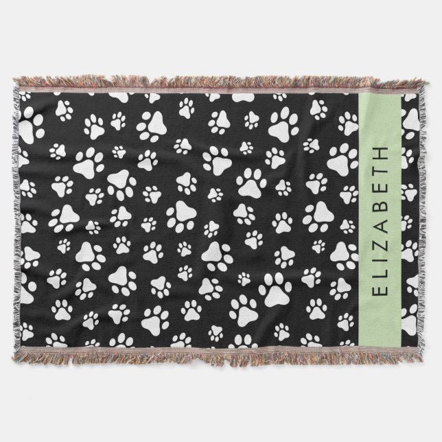Muster, Dog Paws, Schwarz und Weiß, Ihr Name Decke (Vorderseite)