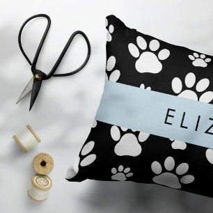 Muster, Dog Paws, Schwarz und Weiß, Ihr Name Dekokissen