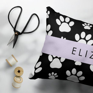 Muster, Dog Paws, Schwarz und Weiß, Ihr Name Dekokissen