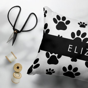 Muster, Dog Paws, Schwarz und Weiß, Ihr Name Dekokissen