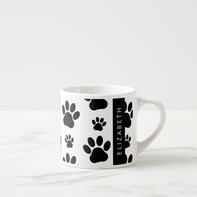 Muster, Dog Paws, Schwarz und Weiß, Ihr Name Espressotasse (Rechts)