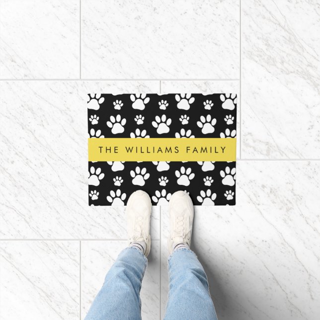 Muster, Dog Paws, Schwarz und Weiß, Ihr Name Fußmatte (Indoor)
