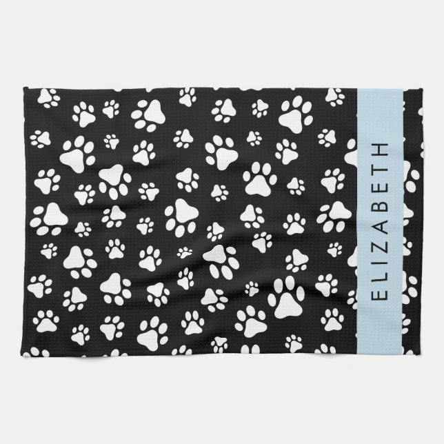Muster, Dog Paws, Schwarz und Weiß, Ihr Name Geschirrtuch (Horizontal)