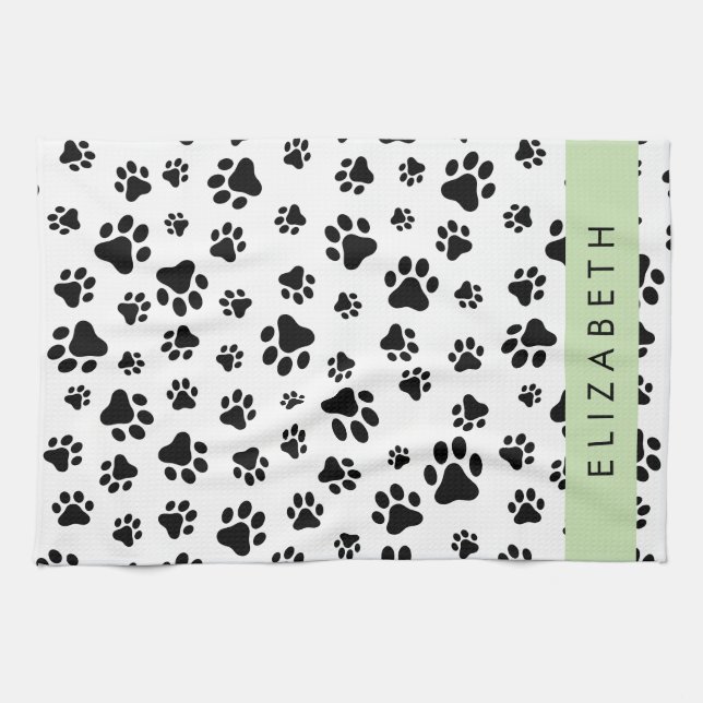 Muster, Dog Paws, Schwarz und Weiß, Ihr Name Geschirrtuch (Horizontal)
