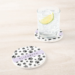 Muster, Dog Paws, Schwarz und Weiß, Ihr Name Getränkeuntersetzer