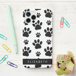 Muster, Dog Paws, Schwarz und Weiß, Ihr Name iPhone 12 Pro Hülle