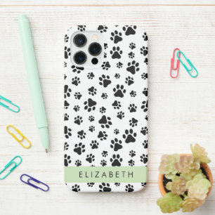 Muster, Dog Paws, Schwarz und Weiß, Ihr Name iPhone 12 Pro Hülle