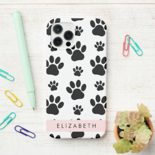 Muster, Dog Paws, Schwarz und Weiß, Ihr Name iPhone 12 Pro Hülle