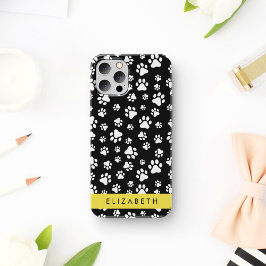 Muster, Dog Paws, Schwarz und Weiß, Ihr Name iPhone 16 Hülle