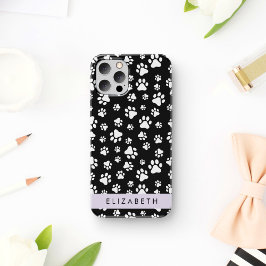 Muster, Dog Paws, Schwarz und Weiß, Ihr Name iPhone 16 Hülle