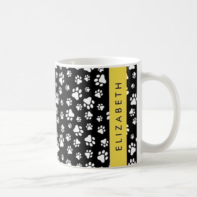 Muster, Dog Paws, Schwarz und Weiß, Ihr Name Kaffeetasse (Rechts)