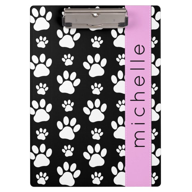 Muster, Dog Paws, Schwarz und Weiß, Ihr Name Klemmbrett (Vorderseite)
