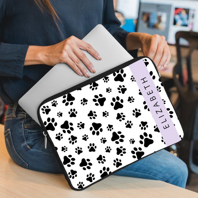 Muster, Dog Paws, Schwarz und Weiß, Ihr Name Laptopschutzhülle (Von Creator hochgeladen)