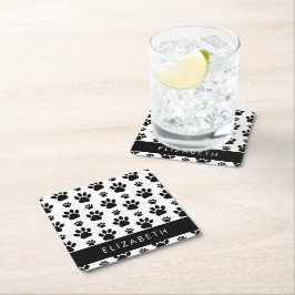Muster, Dog Paws, Schwarz und Weiß, Ihr Name Rechteckiger Pappuntersetzer