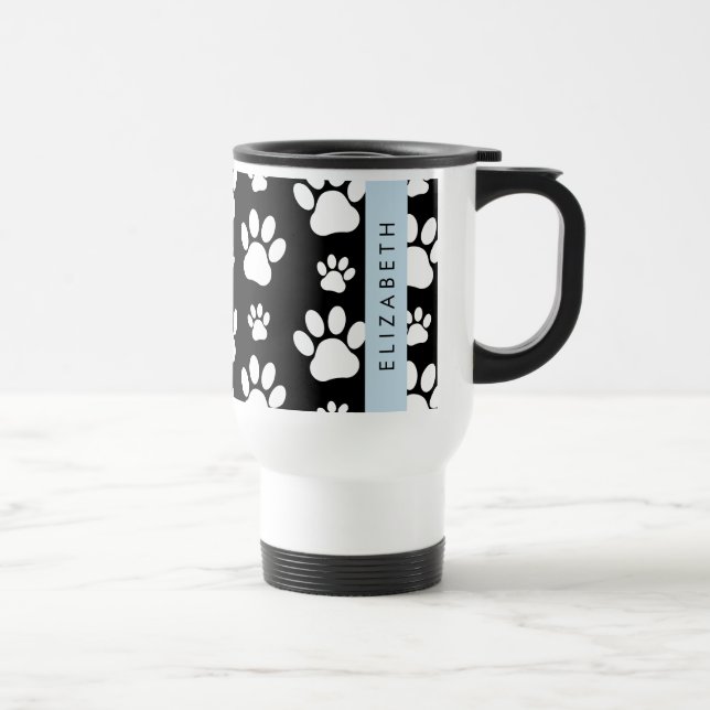 Muster, Dog Paws, Schwarz und Weiß, Ihr Name Reisebecher (Rechts)