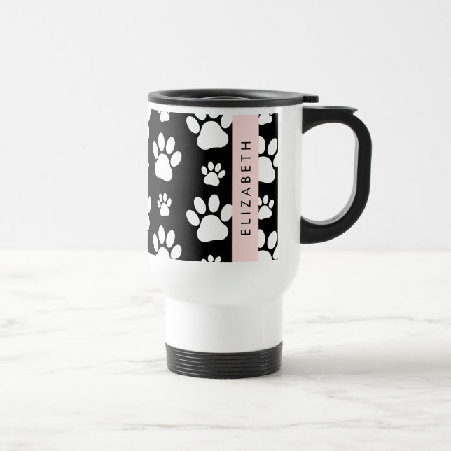 Muster, Dog Paws, Schwarz und Weiß, Ihr Name Reisebecher (Rechts)