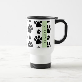Muster, Dog Paws, Schwarz und Weiß, Ihr Name Reisebecher