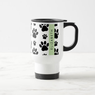 Muster, Dog Paws, Schwarz und Weiß, Ihr Name Reisebecher