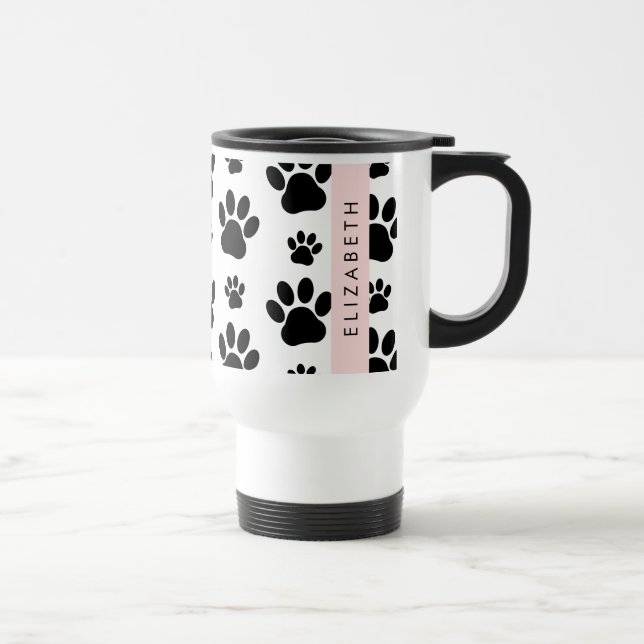 Muster, Dog Paws, Schwarz und Weiß, Ihr Name Reisebecher (Rechts)