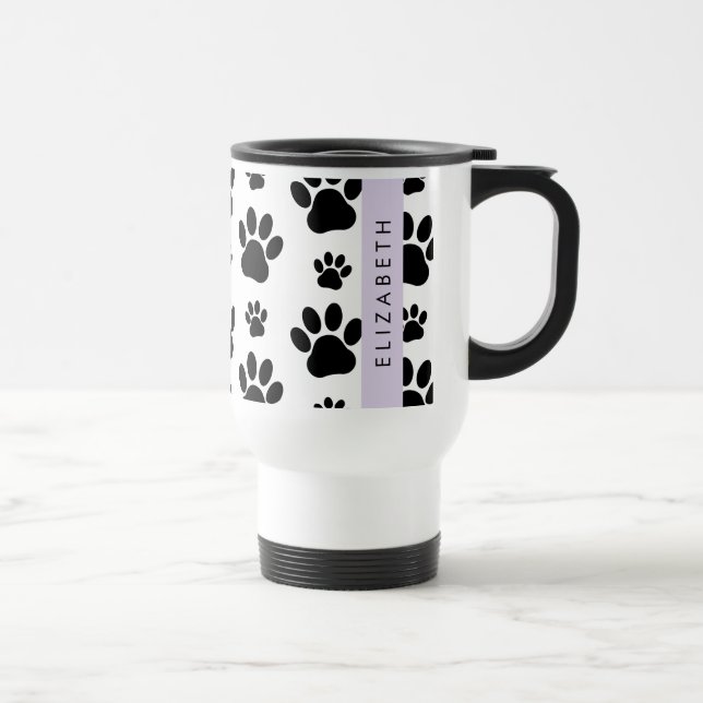 Muster, Dog Paws, Schwarz und Weiß, Ihr Name Reisebecher (Rechts)
